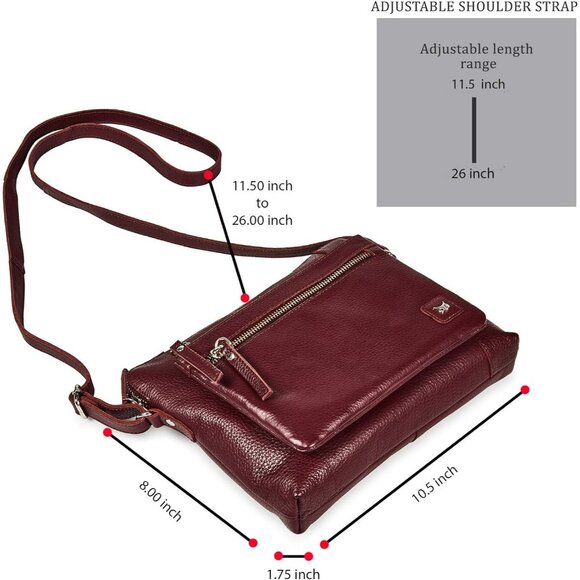 Women Burgundy Imported Leather Polyester Crossbody Sling Shoulder Crossover Bag - Picture 3 of 7